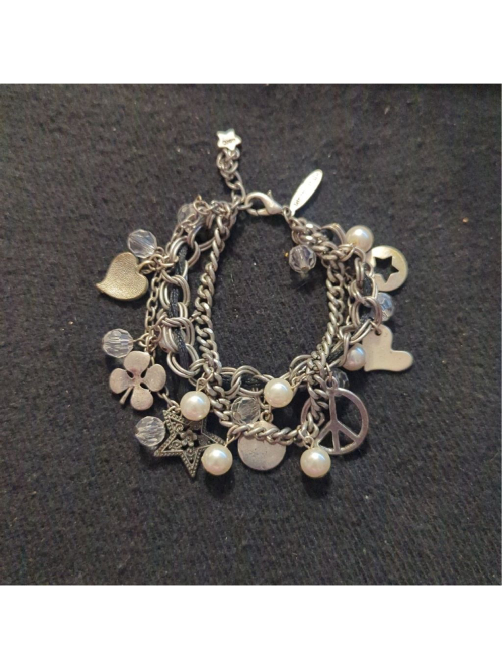Aeropostale Silver Tone Heart Star Clover Charm Statement Bracelet